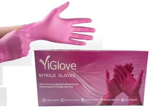 APEXIA Disposable Nitrile Gloves - Heavy Duty Nitrile Examination Surgical Gloves - Multi-Purpose, Single Use Medical Gloves Latex Free & Powder Free Pink Gloves - Box of 100 (Pink, Medium)