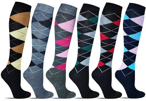 4/6 Paar Damen Mädchen Laufsocken Kniestrümpfe Reisestrümpfe lange Socken kompressionsstrümpfe Karo Muster 1303 (DE/NL/SE/PL, Numerisch, 39, 42, Regular, Regular, 6 Paar Model 2)