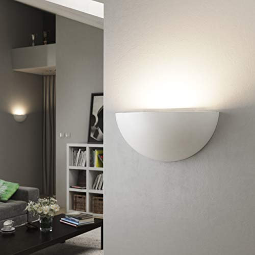 LightHub Half Moon Modern Up Gypsum Plaster Indoor Paintable Wall Washer Uplight E27 (ES) Sconce Light Fitting (LED Ready) White (LED Dimmable 3000K)