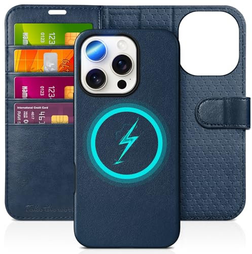 TUCCH Case for iPhone 16 Pro (6.3) 2024, 2-in-1 Detachable Magnetic Wallet Case with[RFID Blocking][Wireless Charging][Card Slots][Kickstand] Shockproof PU Leather Removable Folio Cover, Dark Blue