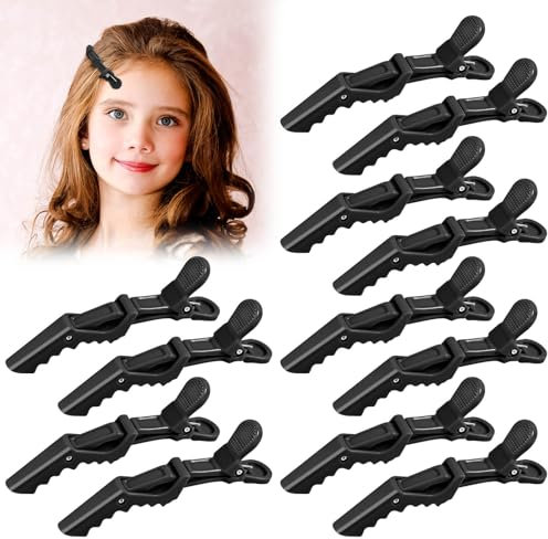 LOPHE Pinza Para El Pelo de Cocodrilo, 12 Pinzas Para El Pelo Negras Para Mujer, Pinzas de Acero,Se Puede Utilizar Para Cortar, Peinar y Teñir El Cabello, (Negro)