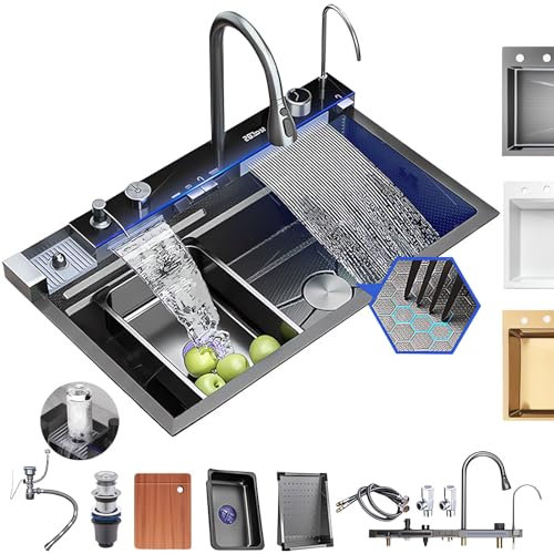 Coubird Fregadero viral multifuncional 80x45 CM, Fregadero inteligente cascada, Fregadero con escurridor cocina, Un lavatorio de cocina adecuado para la cocina y el restaurante (Gris oscuro, 80X45CM)