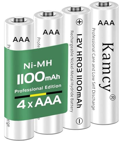 KAMCY Batterie ricaricabili AAA/Micro, 1100 mAh - Pile ricaricabili AAA HR03 NiMH da 1,2V - 1500 Ricariche, ad alta capacità, pre-caricate, pro, Confezione da 4