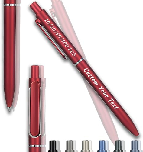 Guooyuuyu Personalisierte Kugelschreiber mit Text, 10/20/50/100 Stück Kugelschreiber Set Ballpoint Pens, Gelstifte Gelschreiber Schwarze Tinte, 0,5mm Dicke Mine, Bürobedarf, Schreibwaren (Rot, 10Stk)