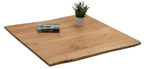 SAM Tischplatte 80 x 80 cm | Akazienholz massiv | Eichefarben | Echte Baumkante | Pflegeleichtes Unikat für DIY-Ideen | geeignet für Esstische, Arbeitsflächen & Bartische