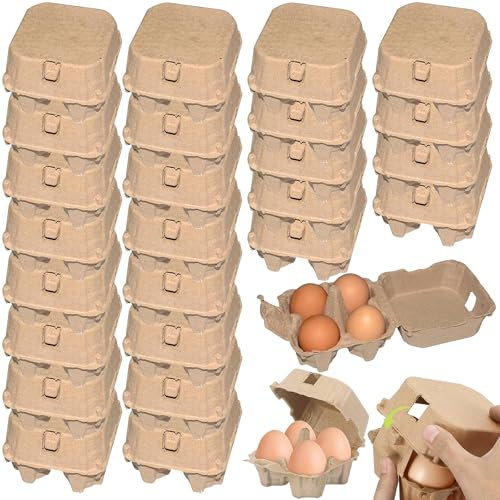 TZEKING 25 Stück Eierkartons 4-Zell,Wiederverwendbare Eierkartons,Stapelbare Enten Eierkarton,Biologisch Abbaubare,Zellstofffaser-Anti-Kollisionen-Eierboxen,für Markt,Küche,Eierkarto