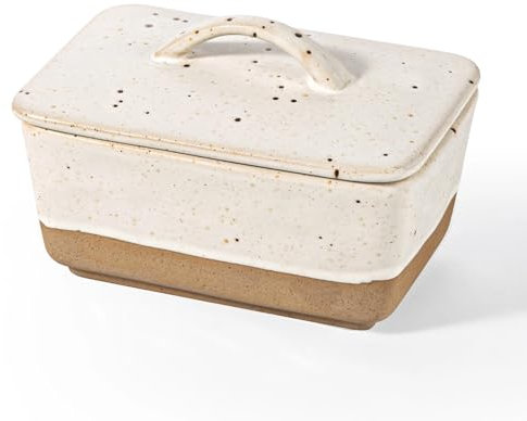 Besmeety Butterdose Keramik, Butterdose Porzellan mit Deckel, Butter Dish, Butterdosen für 250g Butter, 5.7x3.9x2.5 (weiß, 450ml)