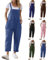 Cotton Linen Dungarees for Women Sale Clearance Ladies Jumpsuit Solid Color Long Trousers Casual Overalls Sleeveless Bottoms Cargo Pants with Pockets Loose Fit Playsuits Lounge Wear Party Clubwear