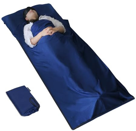 MYCARBON 2 in 1 Baumwolle Hüttenschlafsack, 95x220cm Schlafsack Ultraleicht mit Reißverschluss als Schonbezug Ideal für Backpacking Reise Camping Outdoor Hostels Berghütten Marineblau