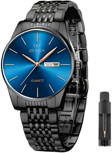 S&T Design Armbanduhr Herren Edelstahl Herrenuhr Wasserdicht Datum