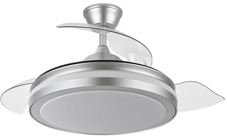 Ventilador de Techo con Luz LED 72W – Motor DC 32W Silencioso – Aspas Retráctiles – 3 Tonos de Luz 3000K/4000K/6500K – Regulable con Mando y Temporizador (Plata 2, 107 cm)