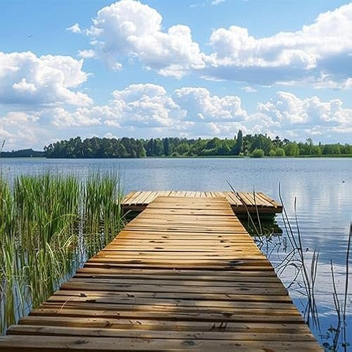 TRIOSK Sichtschutz Garten Dekoration Plane groß mit Motiv Holz Steg Holzweg Schilf See Motivbanner Blickdicht für Terrasse Zaun Gartenzaun Gartenposter PVC Zaunblende 600x200 cm