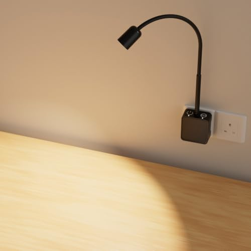PRINCEWAY Plug in LED Wall Reading Light for Books in Bed, Dimmable LED Black Flexible Bedside Wall Lamp with Power Plug, Two Touch Switches, 3 Lighting Color Modes, 50° Spot Light Angle