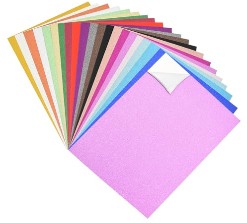 AolKee A4 Glitter Karte, 40 Blätter 20 Farben 250gsm, Selbstklebendes Glitterpapier farbiges Papier für DIY-Projekte Karte Geburtstag Hochzeitsdekoration