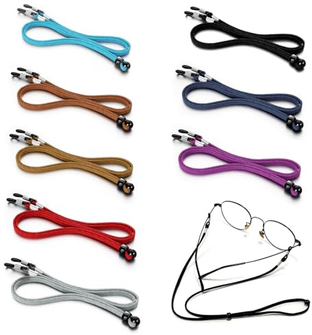 DYSWTUE 8 Stück Brillenband aus Leder, Verstellbare Sonnenbrillenketten, Halteriemen, Rutschfeste Brillenbänder für Damen und Herren, für Outdoor-Aktivitäten und Zum Lesen