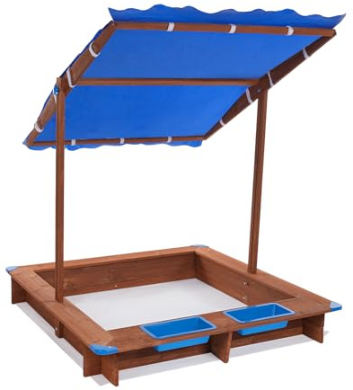 Gdetnysty Holz Sandkasten FüR Kinder Mit Dach Abdeckung 126X121X118Cm Sandkasten Aus Holz Blau Braun Sandkasten Mit Bodenmatte Sandkasten FüR Garten Outdoor Kindersandkasten Ab 3 Jahre Bis 14 Jahre