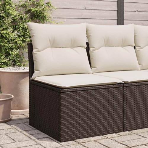 Runheo Gartensessel ohne Armlehnen, Braun Poly Rattan, mit Kissen, Stauraum, wasserfestem Beutel, 55x62x69 cm, UV-beständig, für Garten & Terrasse