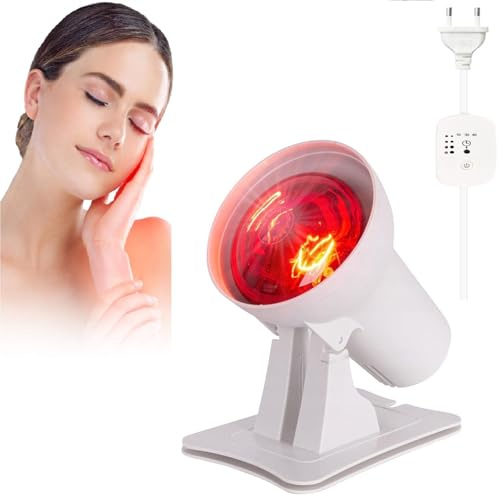 GOMETY Infrarotlampe Rotlichtlampe 150W, Wärmelampe 150 Watt Infrarotlicht mit Timer und Einstellbarer Temperatur Winkel Infrarotlichtlampe Wärmestrahler für Entspannende Muskelermüdung Heimgebrauch