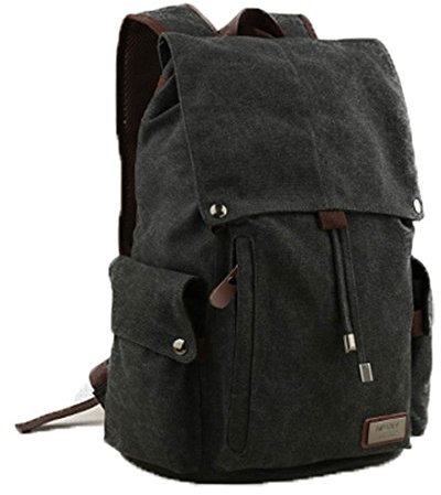 Mochila de Lona Retro Mochila Vintage Mochila Escolar Mochila de Viaje Mochila para portátil Mochila de Camping Mochila Unisex Mochilas Informales con Bolsillo Acolchado para Laptop (Negro)