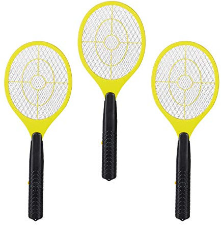 Relaxdays Set da 3 Racchette Antizanzare Elettriche, Senza Sostanze Chimiche, Paletta Ammazza Mosche e Altri Insetti, Gialle