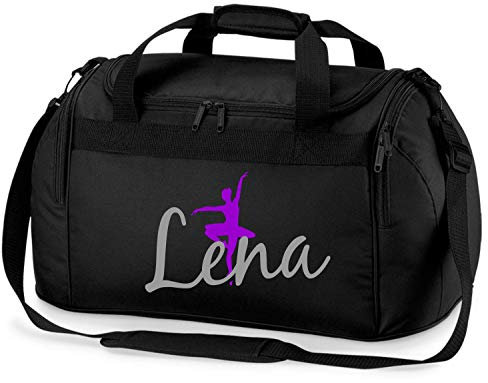 Sporttasche mit Namen | Personalisieren & Bedrucken | Motiv Ballett-Tänzerin | Reisetasche Umhänge-Tasche für Mädchen | inkl. Namensdruck (schwarz)