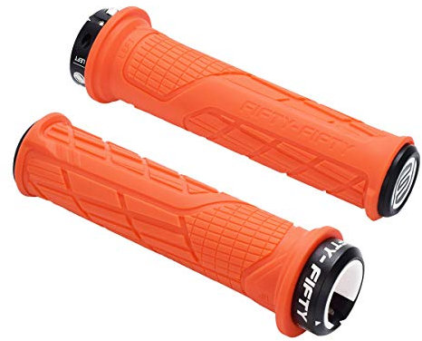 FIFTY-FIFTY MTB Griffe, Fahrradgriffe aus rutschfestem Gummi, Single Lock-on Fahrrad Griffe/Lenkergriffe MTB für Mountainbike, Enduro, Downhill, Trail, E-Bike (Orange)