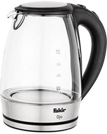 Fakir Ojo Wasserkocher 1,8 Liter - 2200 Watt Leistung, LED-Beleuchtung, Überhitzungsschutz - Glasdesign Kleiner Wasserkocher mit Abschaltautomatik