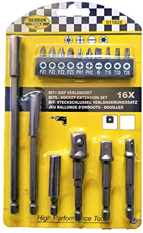 Schlagschrauber-Steckschlüssel-Adapter-Set mit magnetischem Verlängerungs-Bithalter für 1/4-Zoll-Sechskantschaft auf Vierkant-Stecknuss, drehen Sie die Bohrmaschine in Muttern-Treiber, 16 Stück Benson