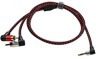 Cuasting 90 Degree 3.5mm Male to 2 RCA Male Cable Right Angle Stereo AUX Y Splitter Cord Microphone Jack Plug for Laptop 1M