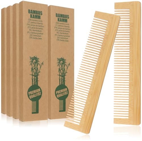 COM-FOUR® 10x Haarkamm aus Bambus - Holzkamm - feingezahnter Frisierkamm - handlicher und robuster Taschenkamm - 13,5 cm (10 Stück - naturbraun)