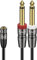 J&D 3,5 mm TRS zu Dual 1/4 Zoll TS Breakout Kabel, Heavy Duty 3,5mm auf 2 x 6,35 mm TS Mono Stecker Adapter Kabel für Mixer Gitarre Klavierverstärker Lautsprecher, 0,9 Meter
