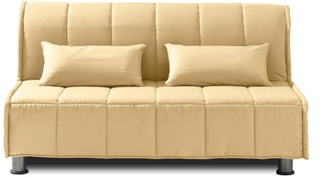 EVERGREENWEB Schlafsofa 160 cm Breit mit Matratze 160x190, Umwandelbar, 2 Sitzer Couch mit Schlaffunktion, Faltbares Bett mit Abnehmbarem und Waschbarem Beige Bezug, Paar Superweiche Kissen | Evening