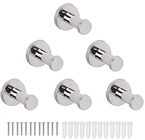 Vanloory Badezimmer Handtuchhaken, 6 Stück runde Kleiderhaken, stabile Wandmontage, Bademantelhaken, SUS 304 Edelstahl Heavy Duty Kleiderbügel, Wandtuchhaken für Badezimmer Schlafzimmer Küche (Chrom)