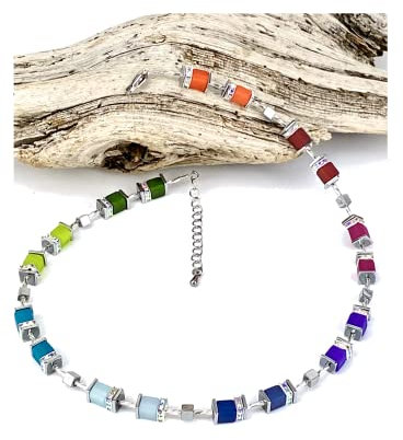 Handgemachte Hals Kette mit Polaris Würfel, Edelstein, Hämatit, Strasssteinen Edelstahlverschluss plus 5 cm Verlängerung, Setoption: Armband und Ohrringe aus 925 Sterling oder Edelstahl