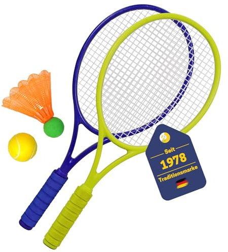 BEST SPORTING Kinder Tennis-Badminton Set I 2 Tennis-Schläger & 2 Bälle I Tennis & Federball Set Kinder I Blauer & grüner Badminton-Schläger I Beach Tennis I Kinder Federball Tennis Set