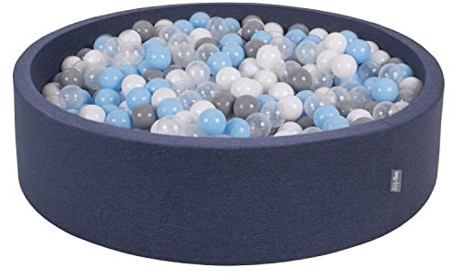 KiddyMoon Piscina De Bolas 120X30cm/200 Bolas Redondo Grande para Ninos,Hecha En La UE, Azul Marino: Gris/Blanco/Transparente/Azul Claro