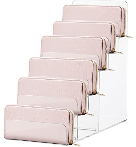 6 Tier Acrylic Wallet Display Stand, Transparent Multi-Layer Purse Organizer, Jewelry and Glasses Holder, 20x10x23.2cm