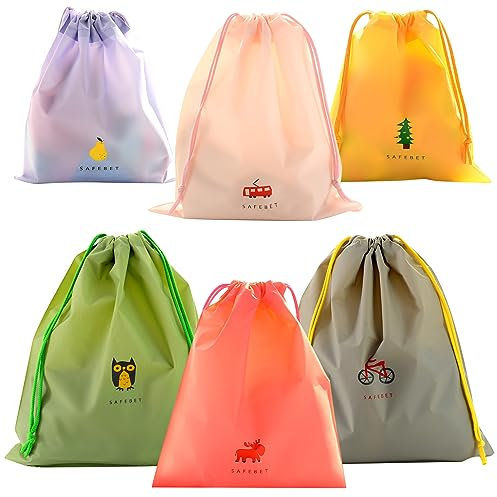 6 Stück Wasserdichte Beutel Kordelzug, Bunt Organizer Reisetasche, Packbeutel, Aufbewahrungsbeutel für Wandern, Reisen im Freien, Schule