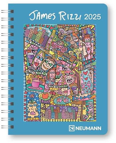 N NEUMANNVERLAGE - James Rizzi 2025 Diary, 16,5x21,6cm, Taschenkalender mit zwölf Bildseiten und Notizseiten, herausnehmbaren Planer, Jahres- und Monatsübersicht und internationales Kalendarium: Diary