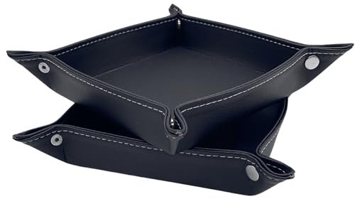 Diko.style®- Set 2 Bandejas Vaciabolsillos 24CM Cuero PU | Recibidor, Habitación y Escritorio | Bandeja Joyas | Negro | Bandeja Organizadora