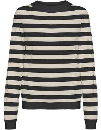 VERO MODA Damen VMHAPPINESS LS Raglan Pullove GA Boo REP Strickpullover, Black/Stripes:W. Birch, S