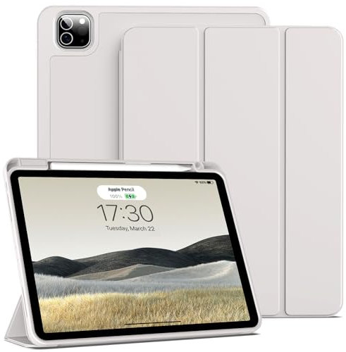 BQDIYOO Case for 11 inch iPad Pro 4th/3rd/2nd Generation 2022/2021/2020, with Pencil Holder, Trifold Stand Protective Case, Soft Slim TPU Back Cover, Auto Wake/Sleep, Grey