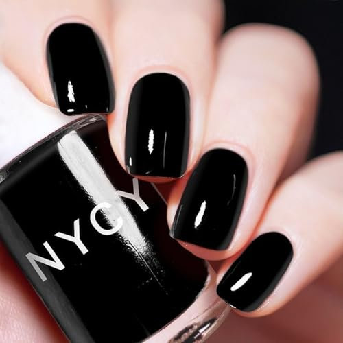 DMQ Black Nail Polish, Pure Black Nail Varnish, Long Lasting Chip Resistant & Quick Drying Nail Polish Gel for DIY Nail Art Manicure at Home - No Need Cure 10ML