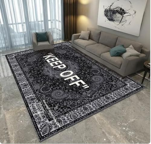 PASPRT Weiß Schwarz Retro Off Teppich Grau Gemustert Halten Sie Sich Von Der Wohnkultur Moderner Teppich Mode Dekor Teppich 140X200Cm