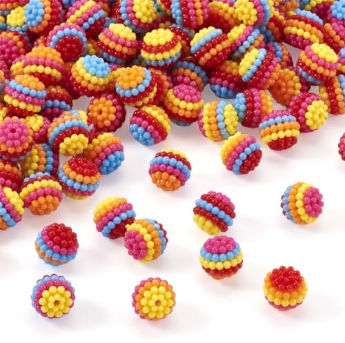 Crafans 150 Stück Regenbogen-Wachsbeerharz-Perlen, 12 mm, rund, perfekt für DIY-Schmuckherstellung