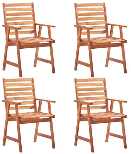 Willood Garten-Essstühle 4 STK. Braun Massivholz Akazie Sessel Balkon armlehne esszimmerstühle Chair