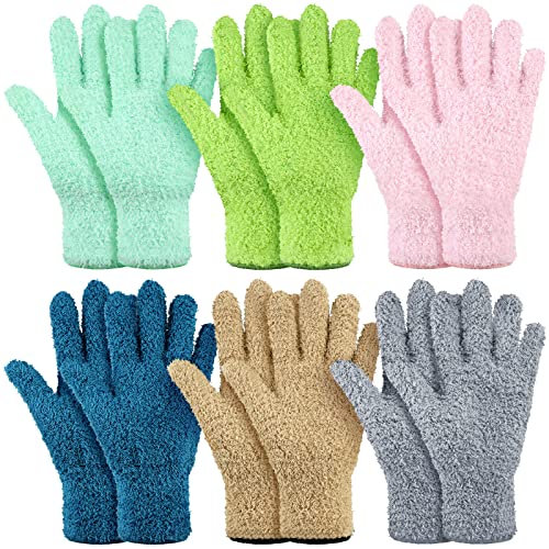 Bencailor 6 Pairs Microfiber Dusting Gloves, Dusting Cleaning Gloves Microfiber Gloves for Plants House Blinds Car Dust Mitt (Fresh Color,Large)