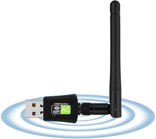 Adaptador WiFi USB de 600 Mbps, adaptadores de Red inalámbricos sin Controladores para Ordenador de Escritorio/Notebook PC, Memoria WiFi de Doble Banda 2.4G/5G con Antena 3dBi