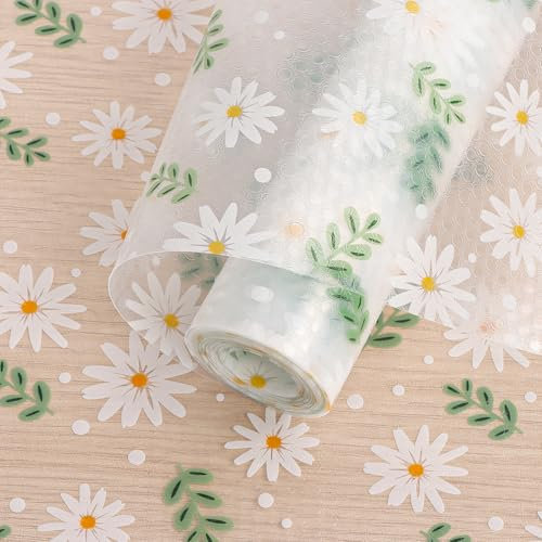 Arthome Shelf Liners 60x600cm Cupboard Liners, Non-Adhesive Cupboard Shelf Oil-Proof Waterproof, Non-Slip Drawer Liners EVA Plastic Kitchen Shelf for Fridge Cabinet (Daisy Green leaves Dot)