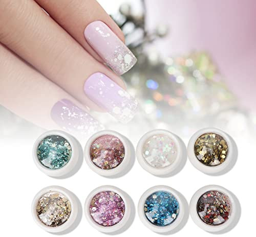 Nail Art Powder, 8 Boxes Nail Art Glitter Powder Dust Manicure Hexagonal Mixed Sequins Nail Decoration